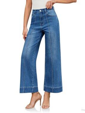 High Waisted Baggy Wide Leg Jeans Women Cropped Denim Pants Stretch